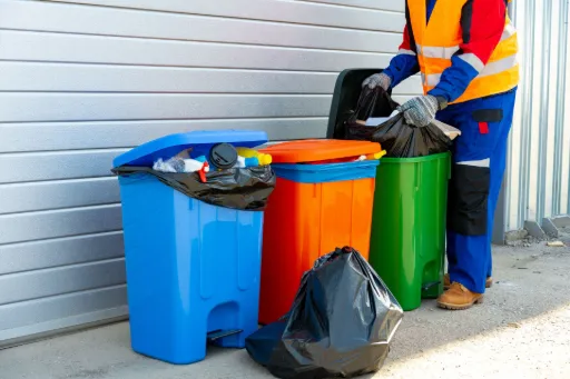 Persona recolectando basura de basureros