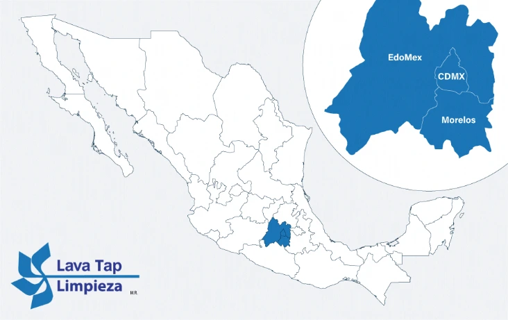 Mapa de la cobertura de Lava Tap en México (Ciudad de México, Estado de México y Morelos)
